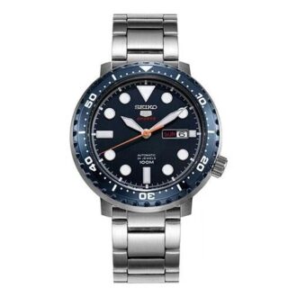 N.º 5 Relógio mecânico automático com bracelete de aço estreita Azul