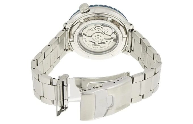N.º 5 Relógio mecânico automático com bracelete de aço estreita Azul