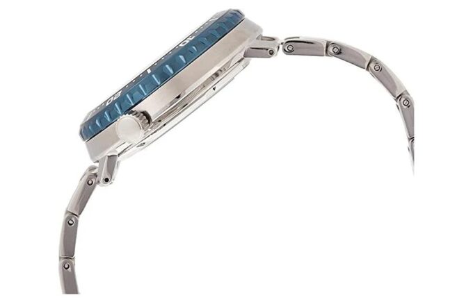 N.º 5 Relógio mecânico automático com bracelete de aço estreita Azul