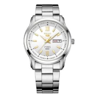 N.º 5 Sports Relógio mecânico de negócios desportivo em aço, à prova de água, com bracelete em aço, branco
