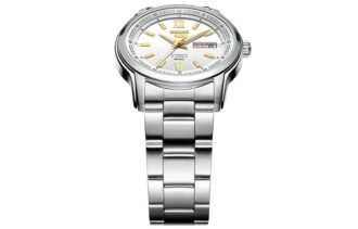 N.º 5 Sports Relógio mecânico de negócios desportivo em aço, à prova de água, com bracelete em aço, branco