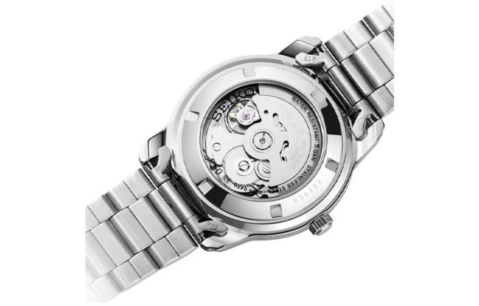 N.º 5 Sports Relógio mecânico de negócios desportivo em aço, à prova de água, com bracelete em aço, branco
