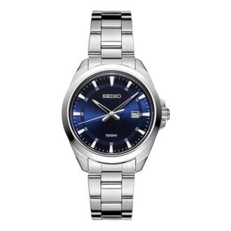 Relógio azul com pulseira em aço, estilo business casual e à prova de água