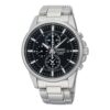 Relógio de quartzo casual-profissional e desportivo com mostrador preto e bracelete prateado