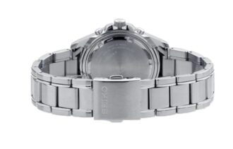 Relógio de quartzo casual-profissional e desportivo com mostrador preto e bracelete prateado