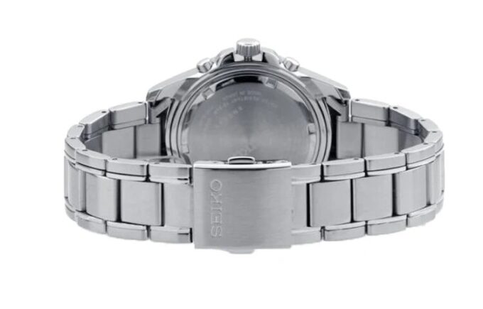 Relógio de quartzo casual-profissional e desportivo com mostrador preto e bracelete prateado