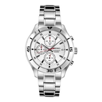 Relógio de quartzo com mostrador branco e bracelete em aço, à prova de água até 100 metros, estilo casual-profissional, com três mostradores