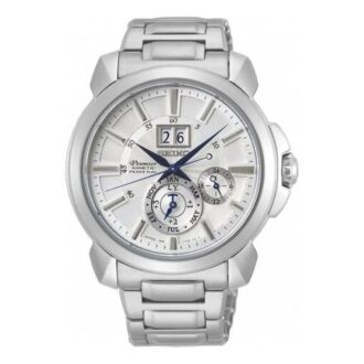 Relógio de quartzo impermeável da série Premier para uso casual e profissional, mostrador branco e bracelete em aço