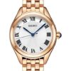 Relógio de quartzo à prova de água 5 ATM com mostrador azul e branco e bracelete em ouro rosa