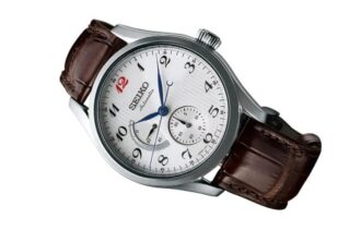 Relógio mecânico automático Presage com mostrador branco e pulseira castanha