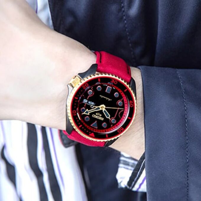 Relógio mecânico Crossover preto e vermelho à prova de água