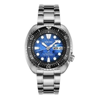 Relógio mecânico da série Prospex com caixa com lente de safira, mostrador azul e bracelete em aço, resistente à água até 200 metros