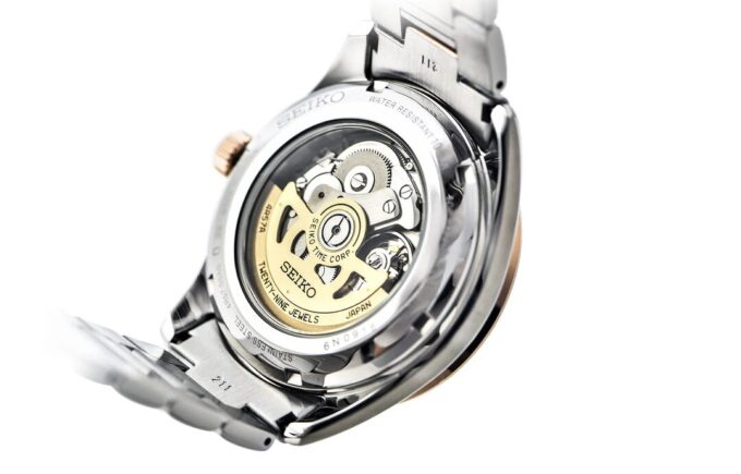 Relógio mecânico de aço com bracelete, estilo business casual